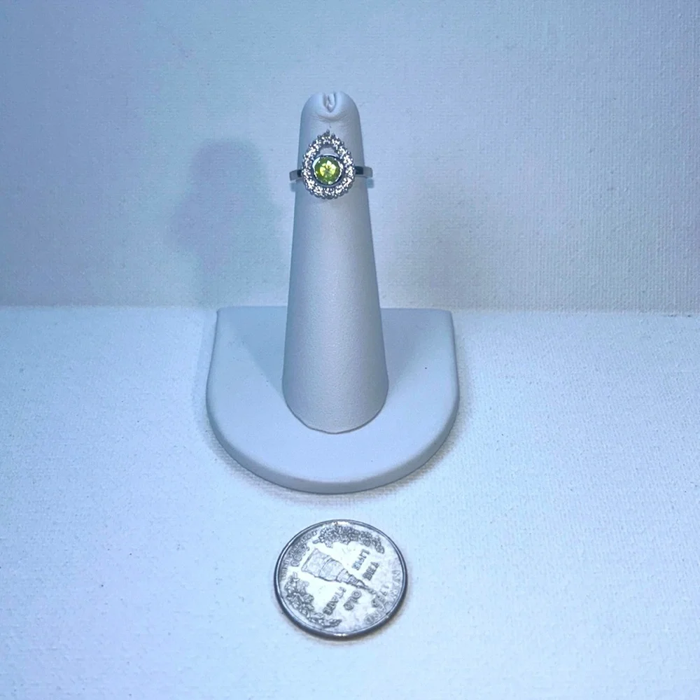 Sterling Silver Genuine Peridot & White Topaz Gemstone Accent Pinky Ring Boho